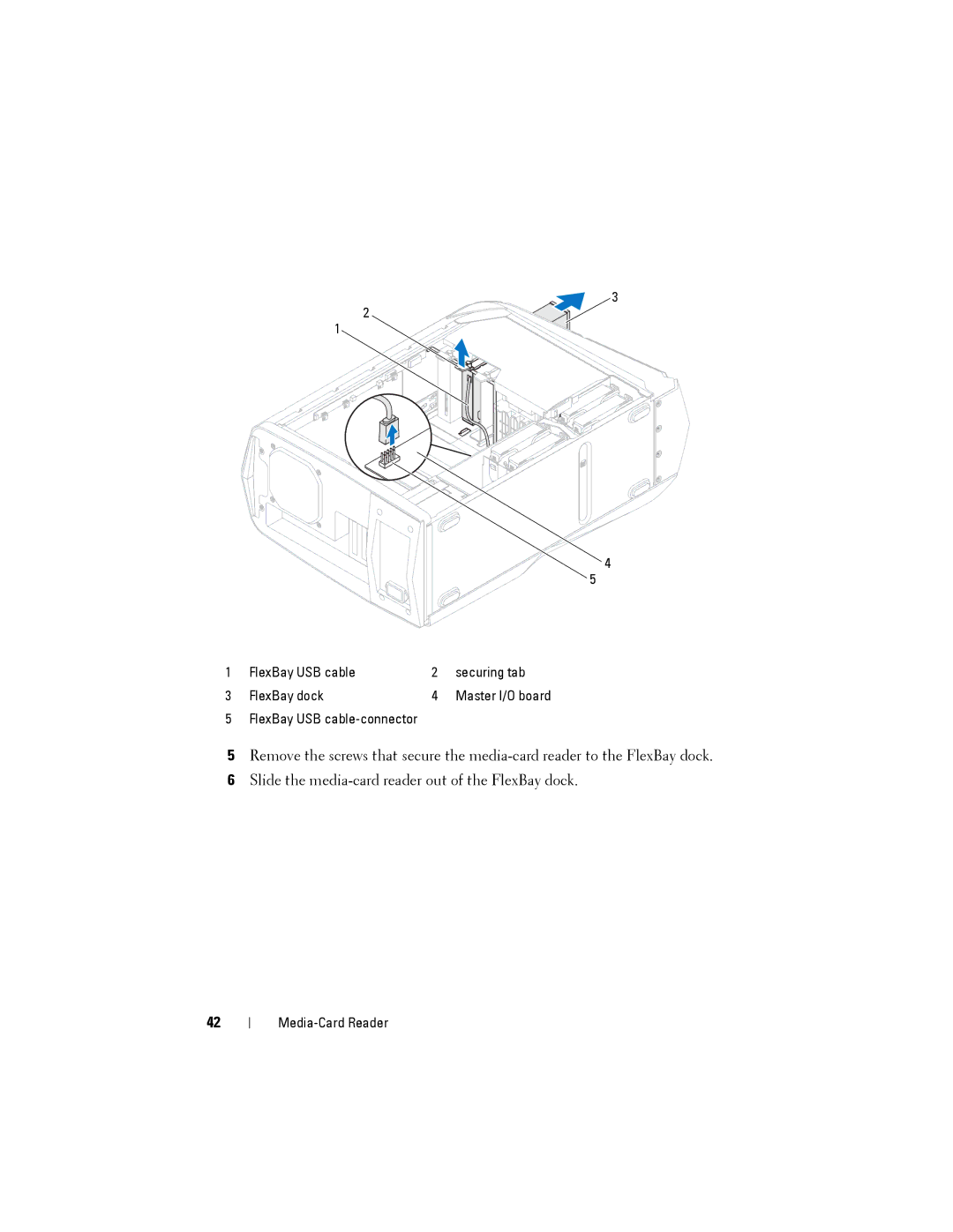 Dell D01M owner manual FlexBay USB cable Securing tab FlexBay dock 