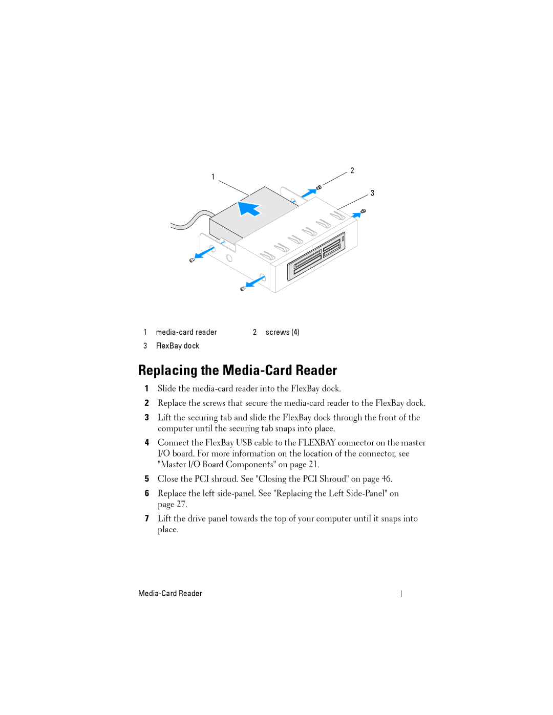 Dell D01M owner manual Replacing the Media-Card Reader 