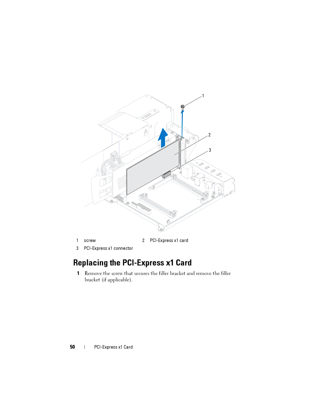 Dell D01M owner manual Replacing the PCI-Express x1 Card 