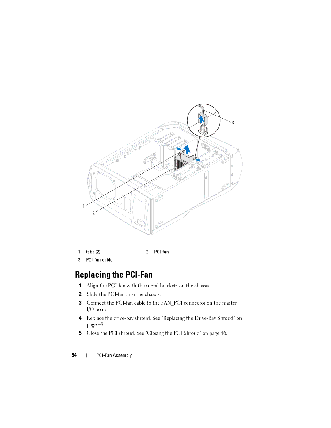 Dell D01M owner manual Replacing the PCI-Fan 