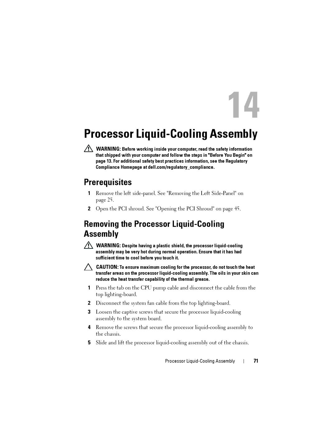 Dell D01M owner manual Removing the Processor Liquid-Cooling Assembly 