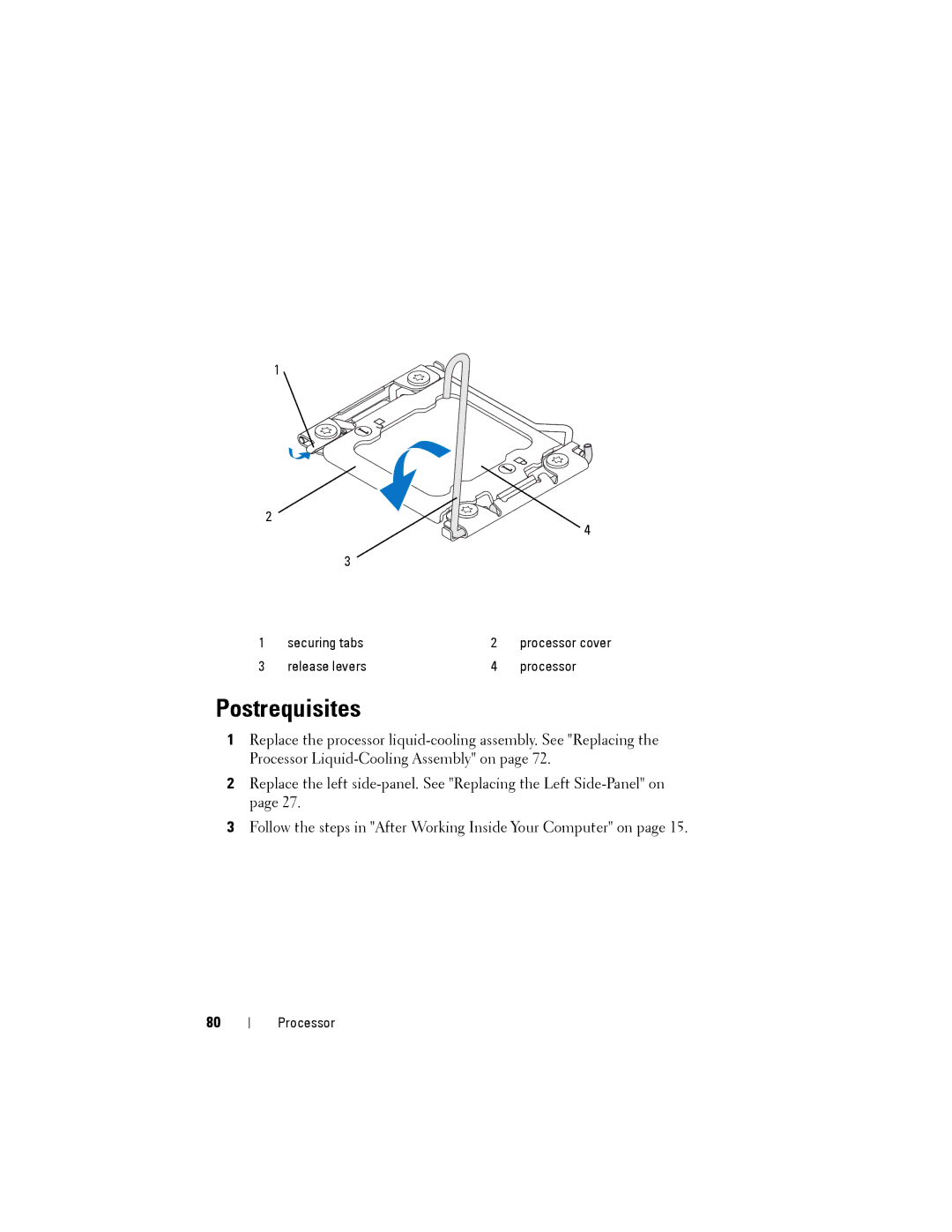 Dell D01M owner manual Release levers Processor 