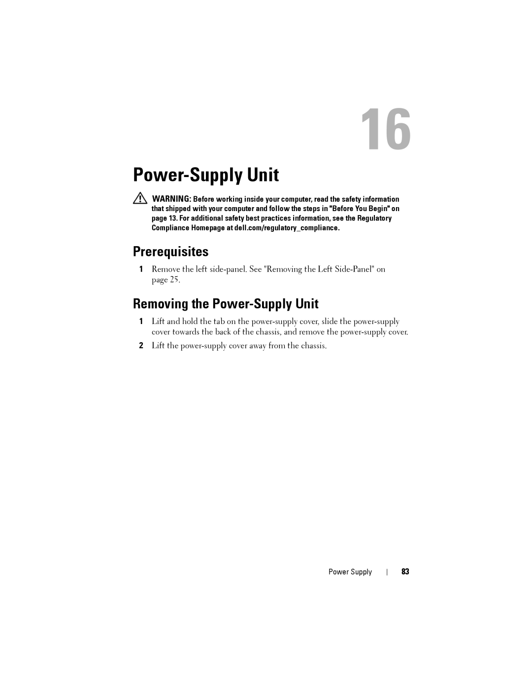 Dell D01M owner manual Removing the Power-Supply Unit 