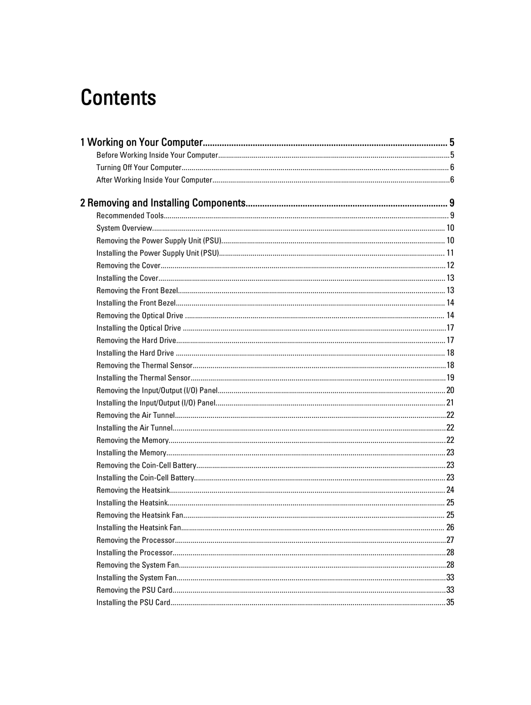 Dell D01T owner manual Contents 