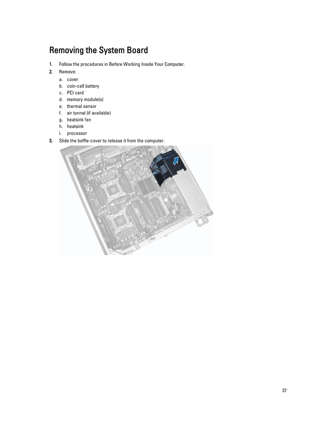 Dell D01T owner manual Removing the System Board 