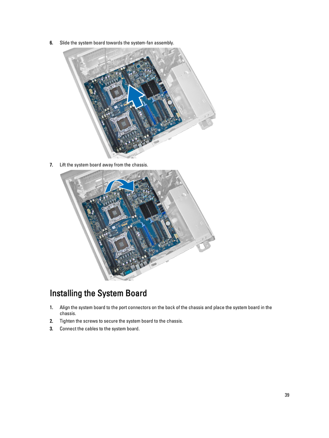 Dell D01T owner manual Installing the System Board 