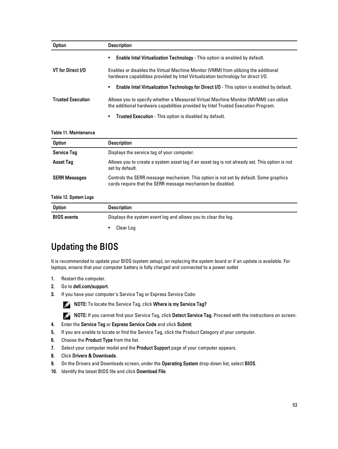 Dell D01T owner manual Updating the Bios 