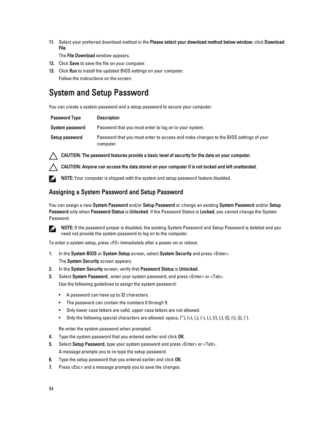 Dell D01T owner manual System and Setup Password, Computer 