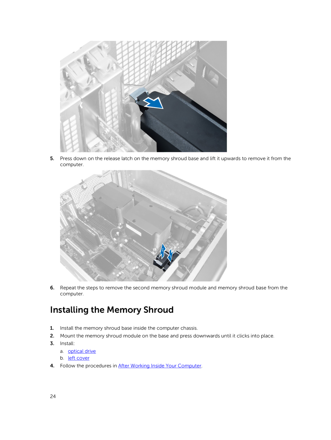 Dell D02X owner manual Installing the Memory Shroud 