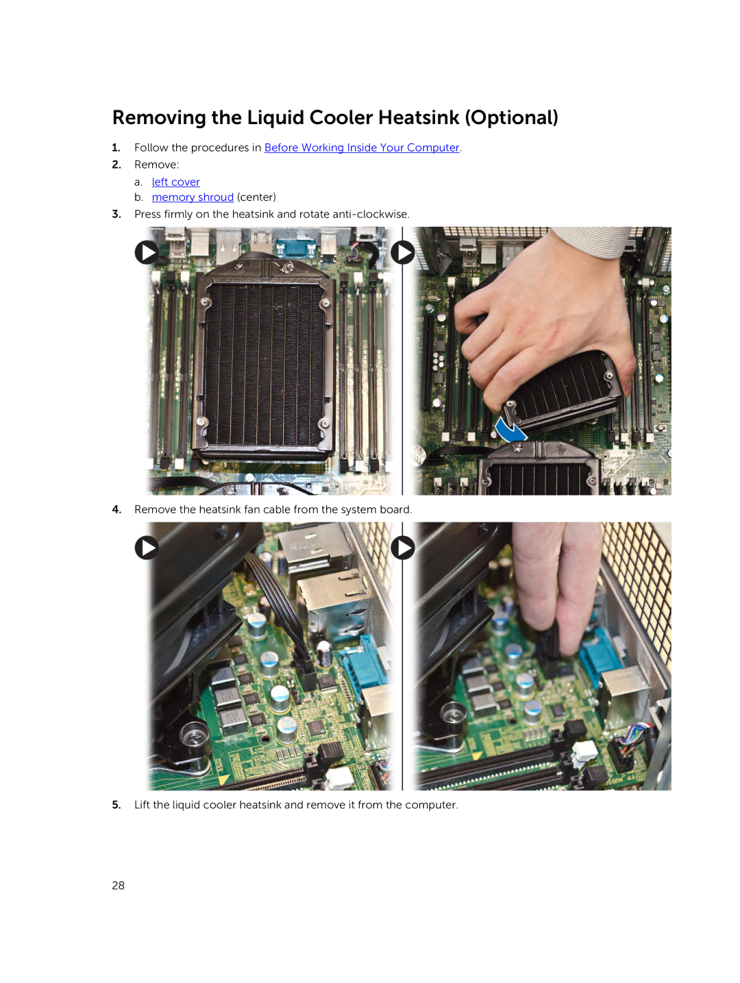 Dell D02X owner manual Removing the Liquid Cooler Heatsink Optional 