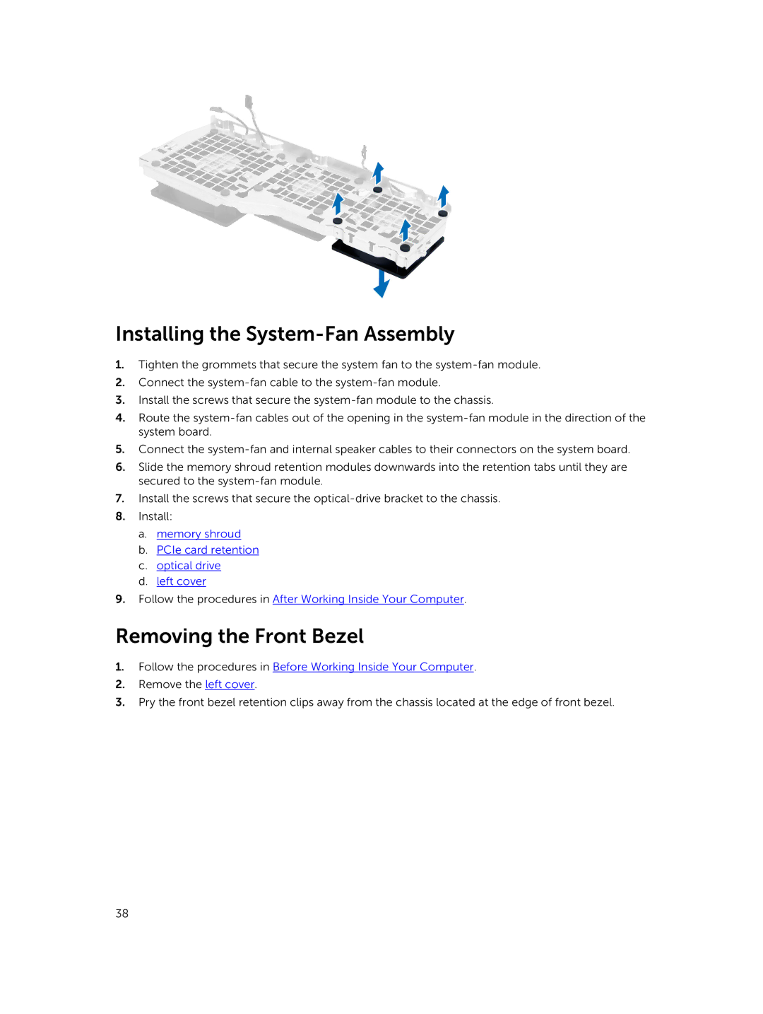 Dell D02X owner manual Installing the System-Fan Assembly, Removing the Front Bezel 