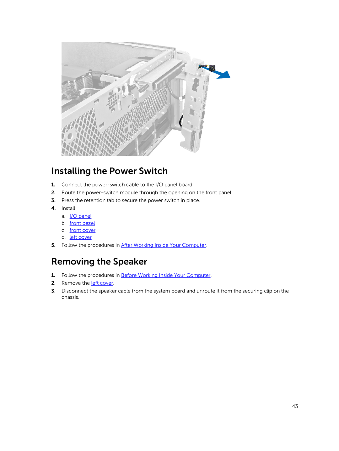 Dell D02X owner manual Installing the Power Switch, Removing the Speaker 