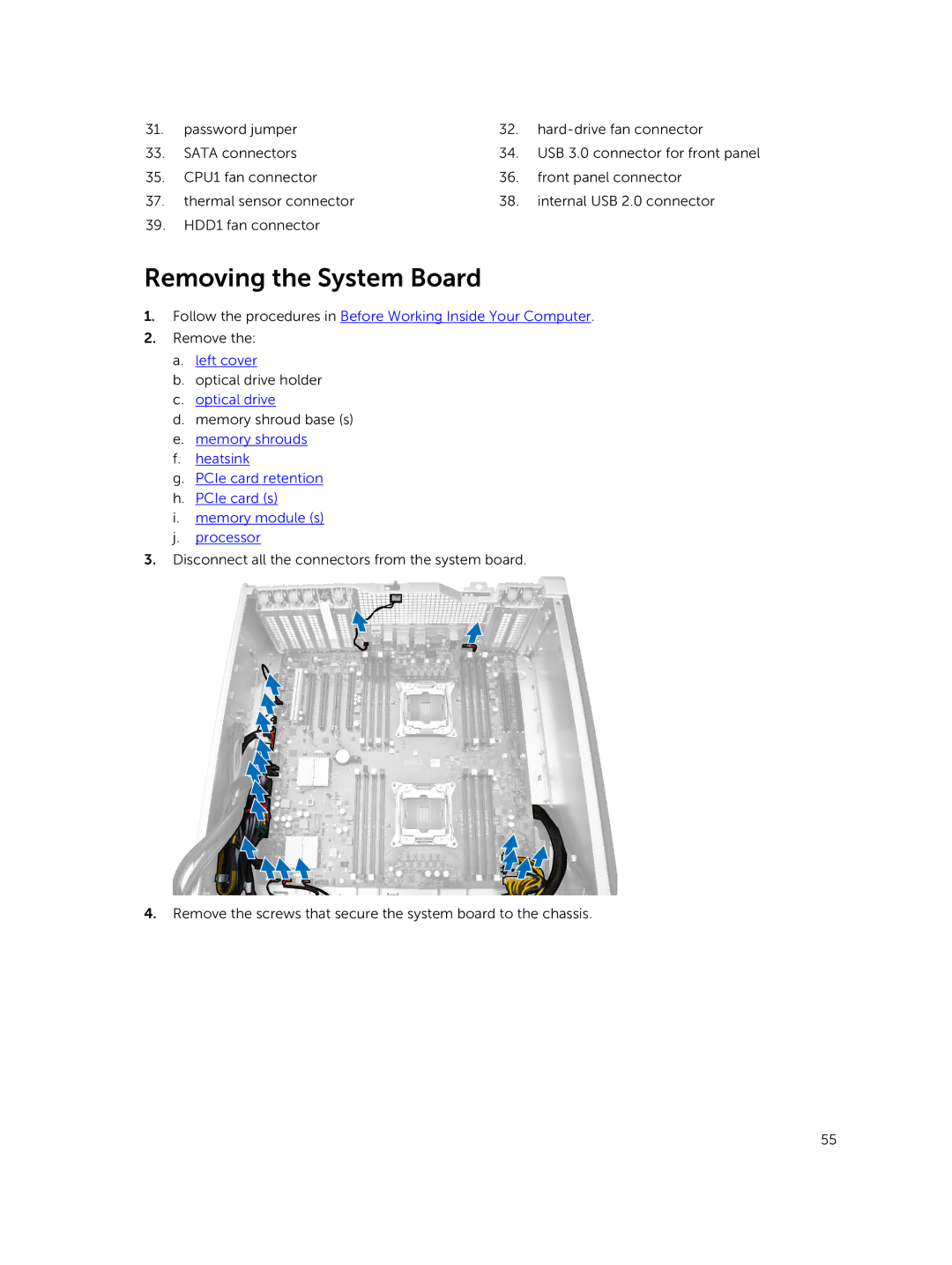 Dell D02X owner manual Removing the System Board, Follow the procedures in Before Working Inside Your Computer 