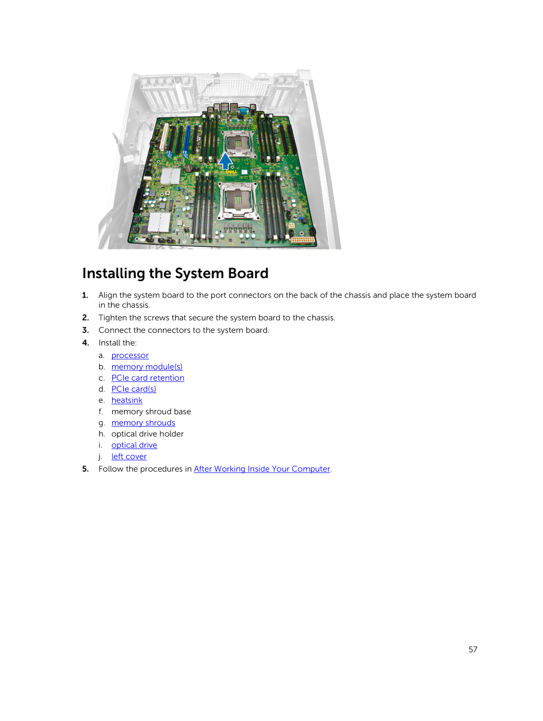 Dell D02X owner manual Installing the System Board, Memory shrouds 