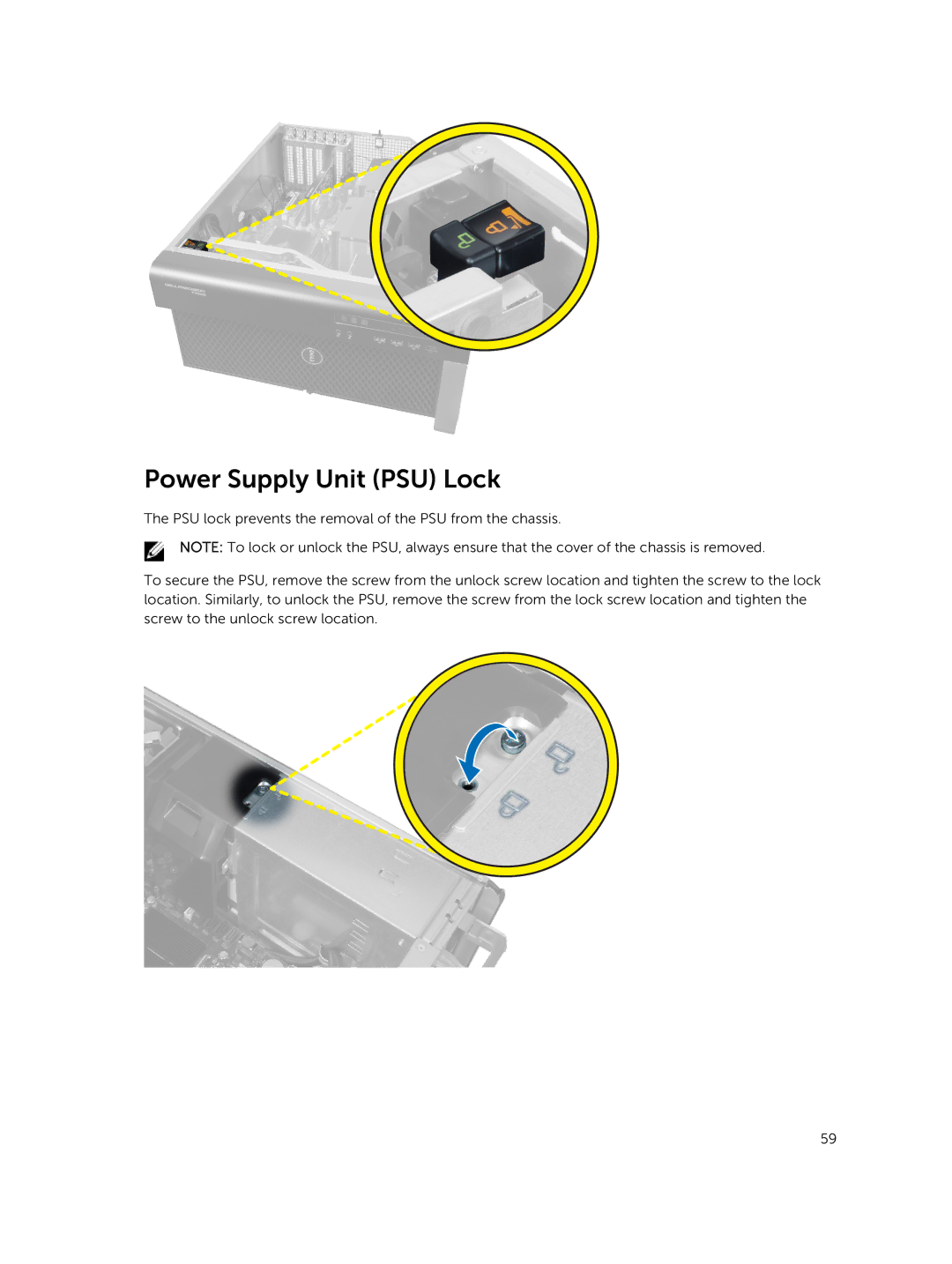 Dell D02X owner manual Power Supply Unit PSU Lock 