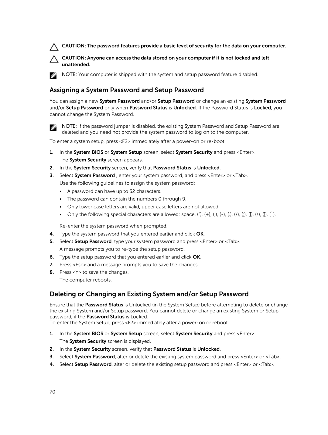 Dell D02X owner manual Assigning a System Password and Setup Password 