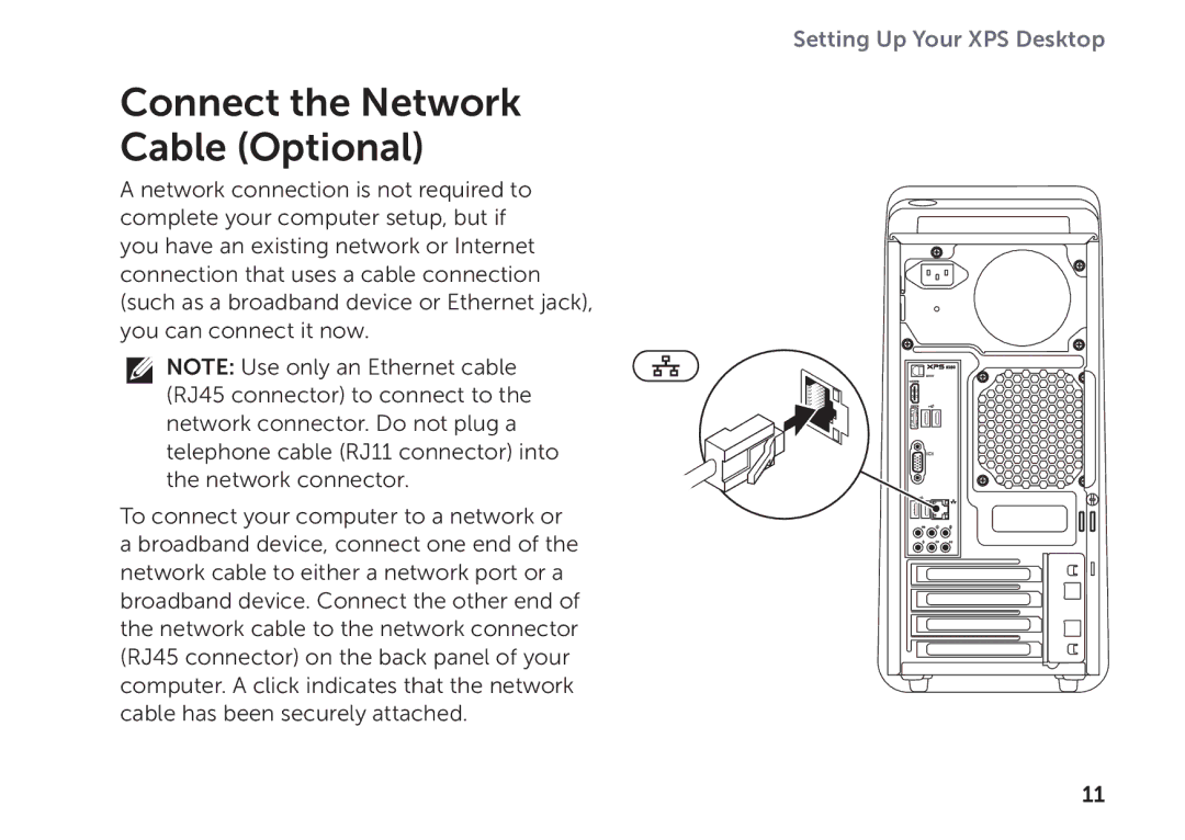 Dell D03M setup guide Connect the Network Cable Optional 