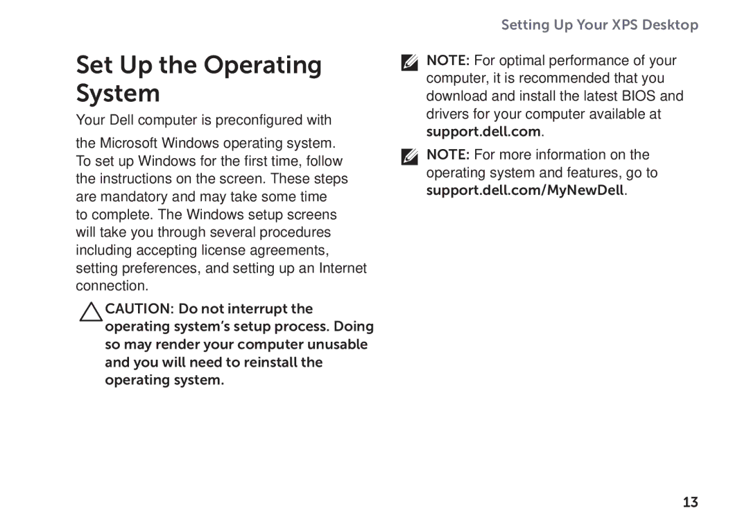 Dell D03M setup guide Set Up the Operating System 