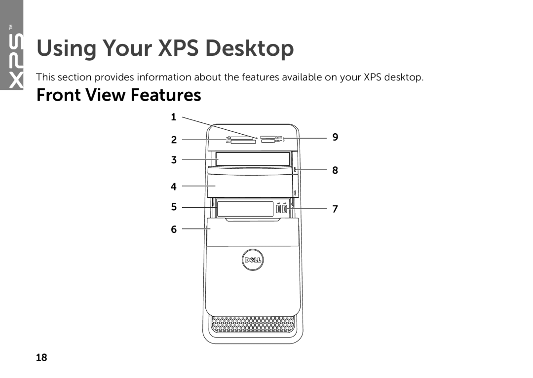 Dell D03M setup guide Using Your XPS Desktop, Front View Features 