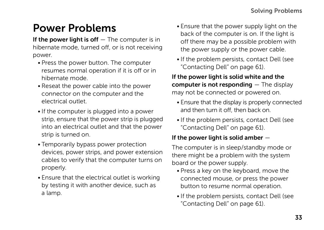 Dell D03M setup guide Power Problems 