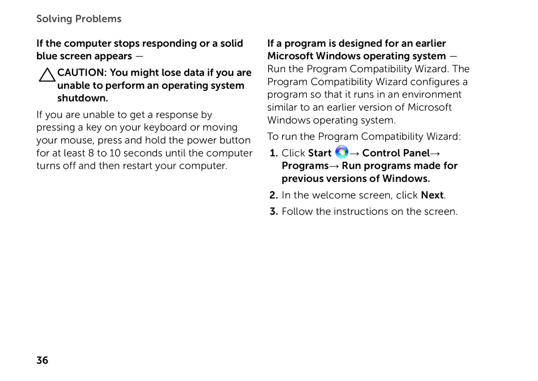 Dell D03M setup guide Solving Problems 