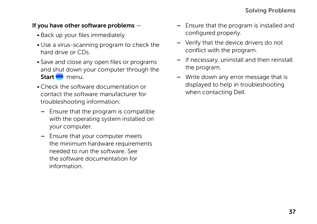 Dell D03M setup guide Solving Problems 