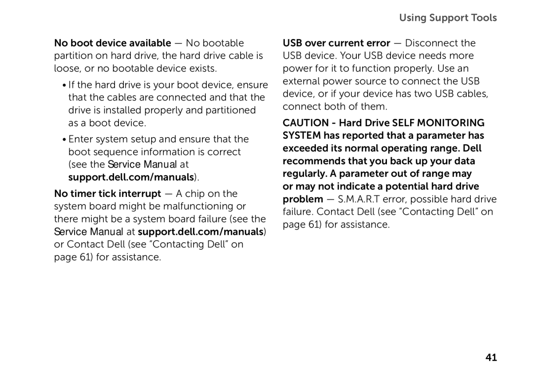 Dell D03M setup guide Using Support Tools 