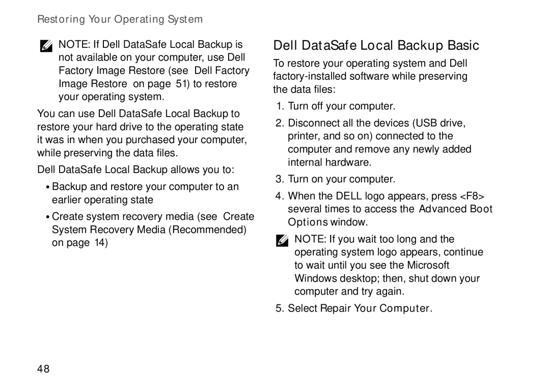 Dell D03M setup guide Dell DataSafe Local Backup Basic 