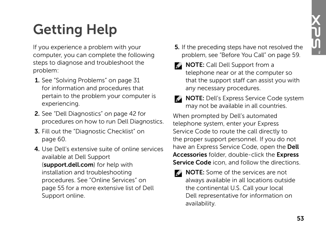 Dell D03M setup guide Getting Help 