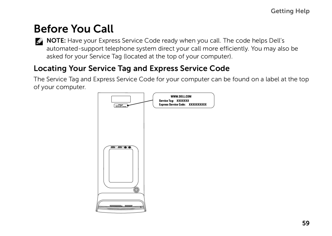 Dell D03M setup guide Before You Call, Locating Your Service Tag and Express Service Code 