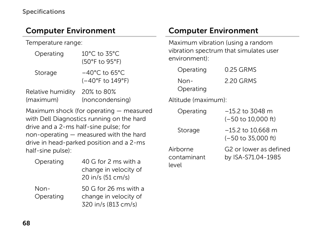 Dell D03M setup guide Computer Environment 