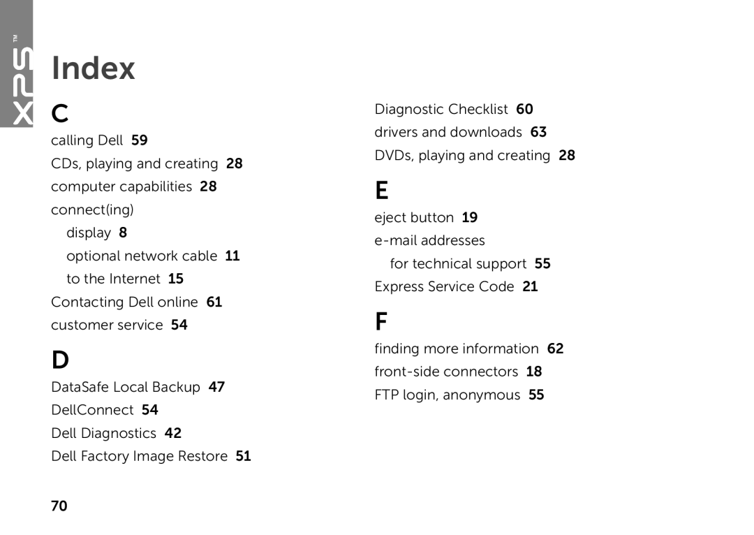 Dell D03M setup guide Index 