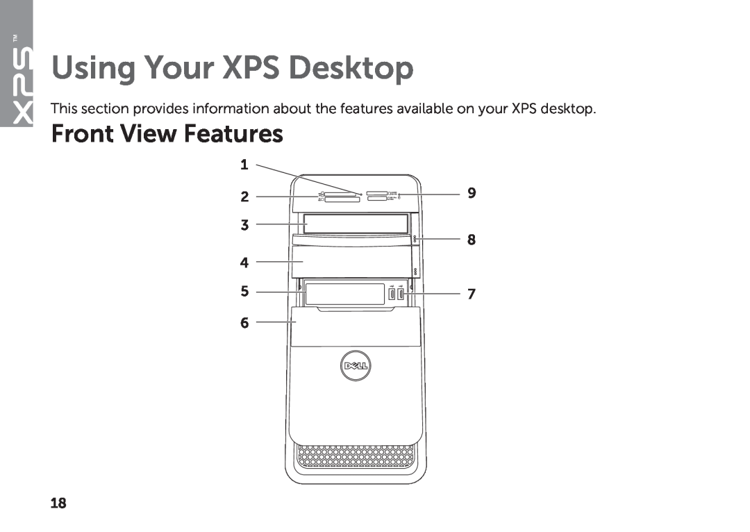 Dell D03M setup guide Using Your XPS Desktop, Front View Features 