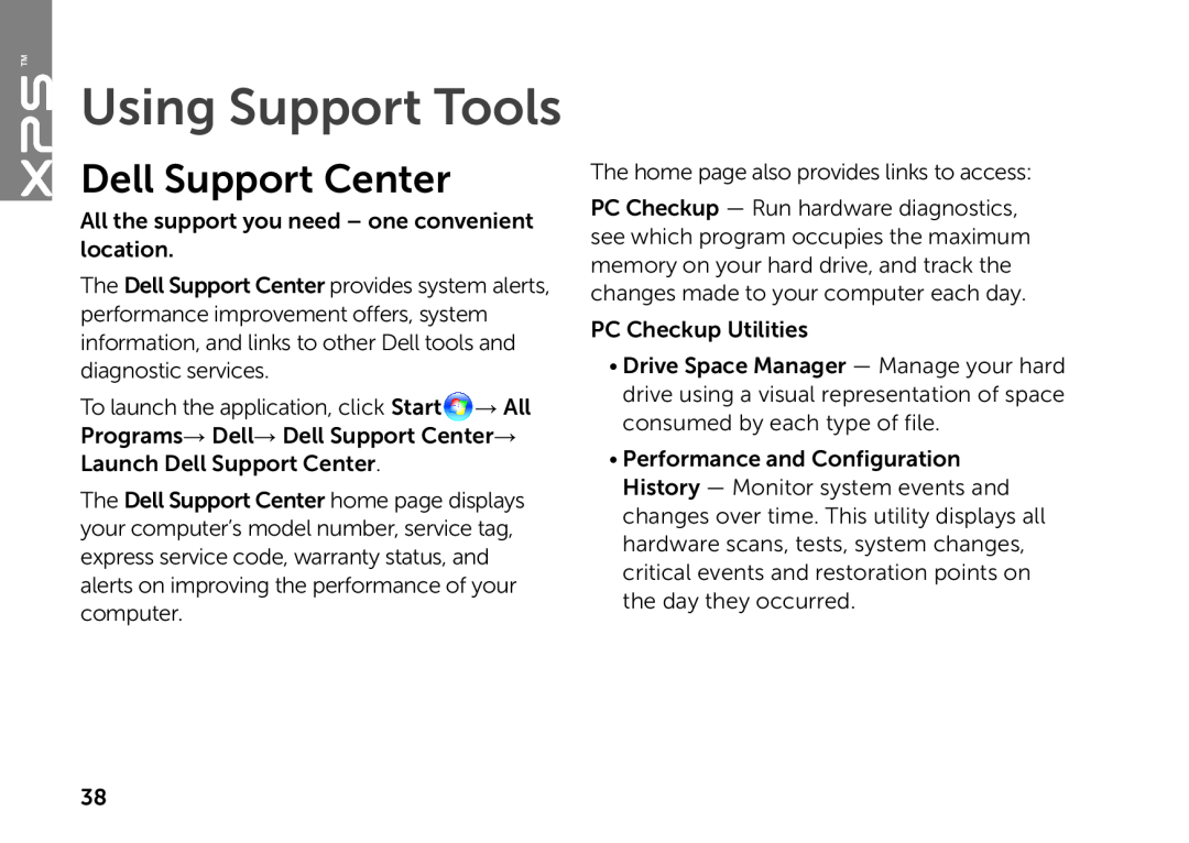 Dell D03M setup guide Using Support Tools, Dell Support Center 