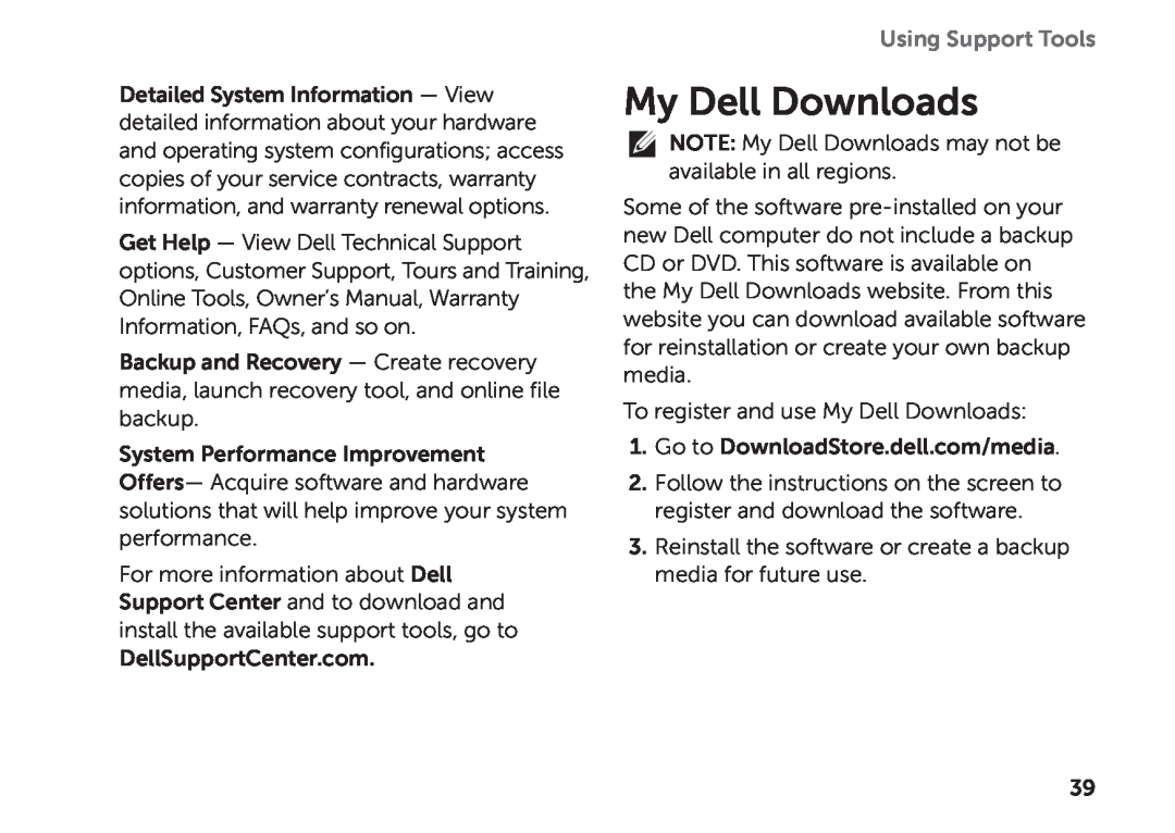 Dell D03M setup guide My Dell Downloads, Using Support Tools 