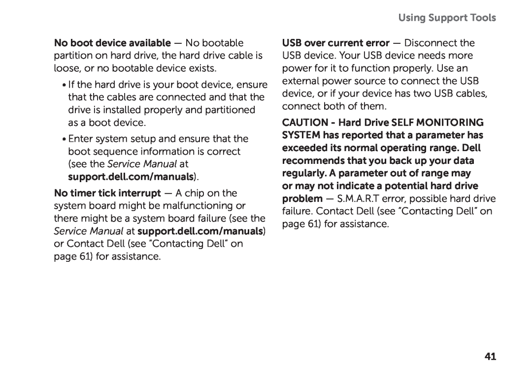 Dell D03M setup guide Using Support Tools 