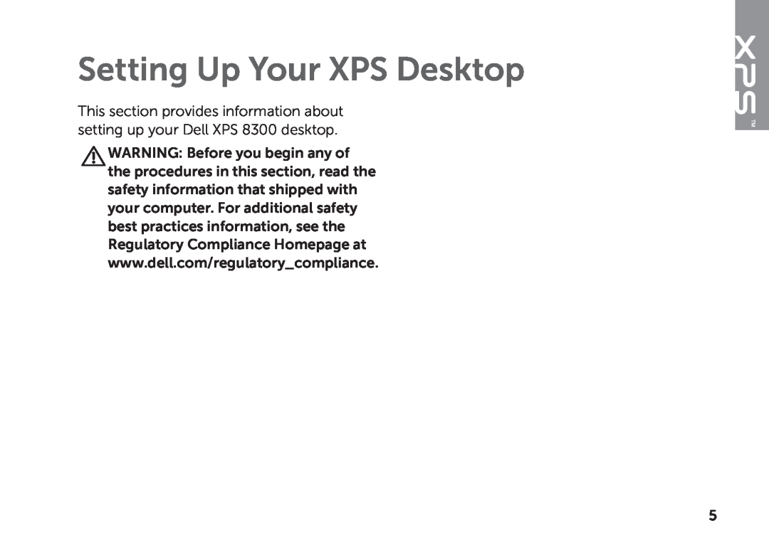 Dell D03M setup guide Setting Up Your XPS Desktop 