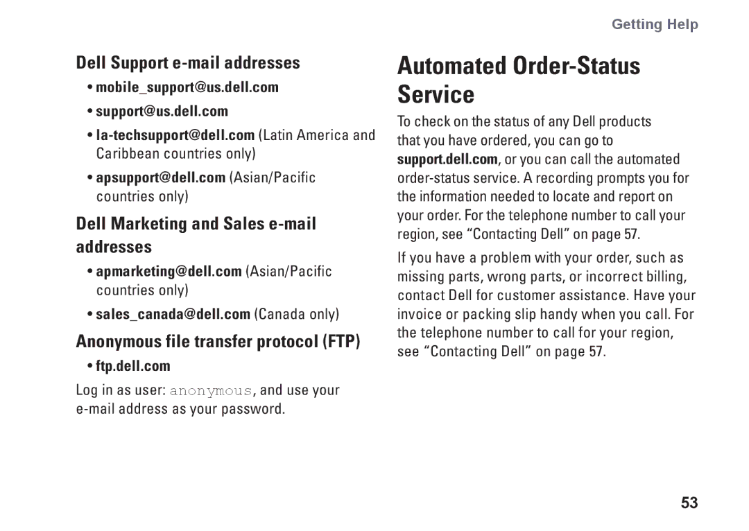 Dell F674R, D03M001, D03M series Dell Support e-mail addresses, Dell Marketing and Sales e-mail addresses, Ftp.dell.com 