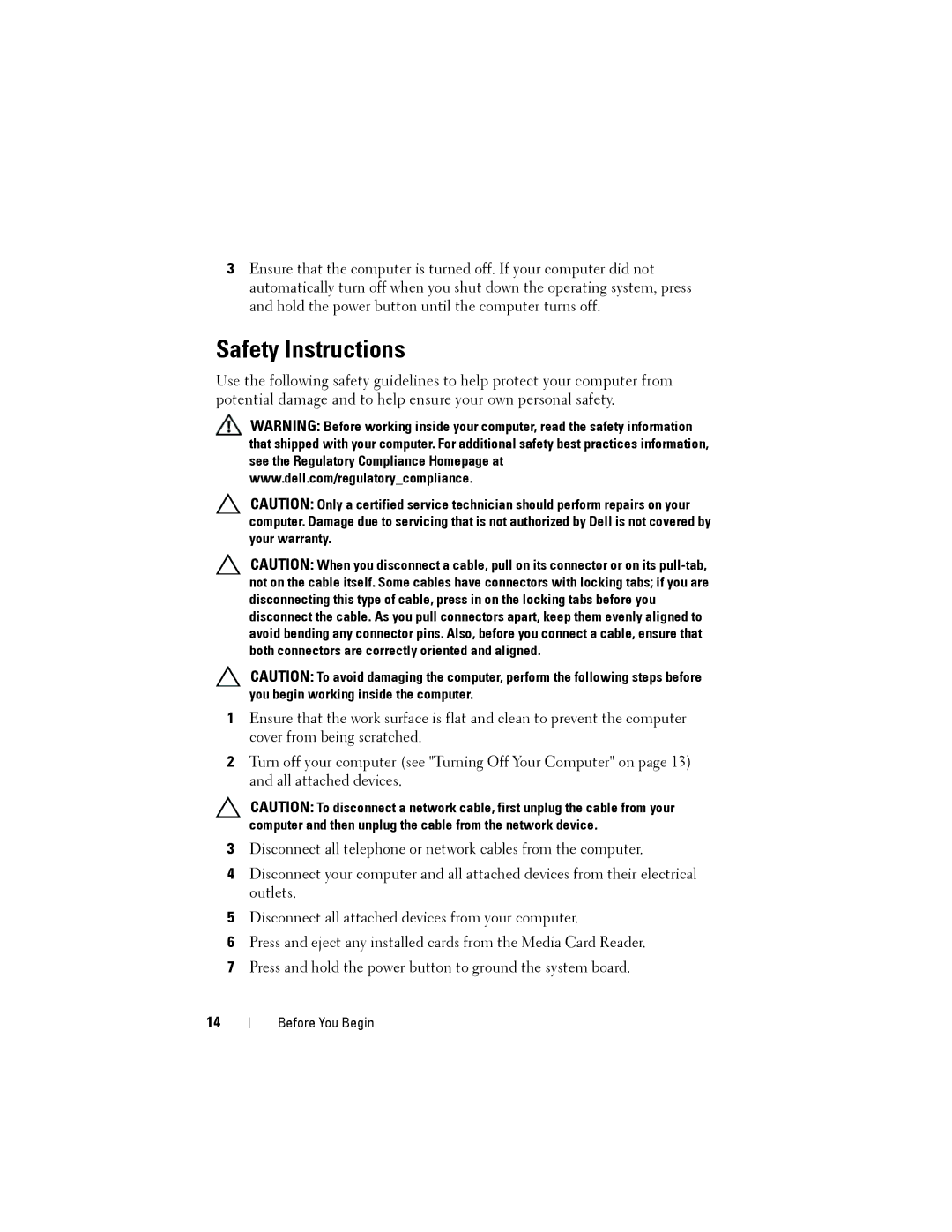 Dell D03M001, X8300-6059 service manual Safety Instructions 