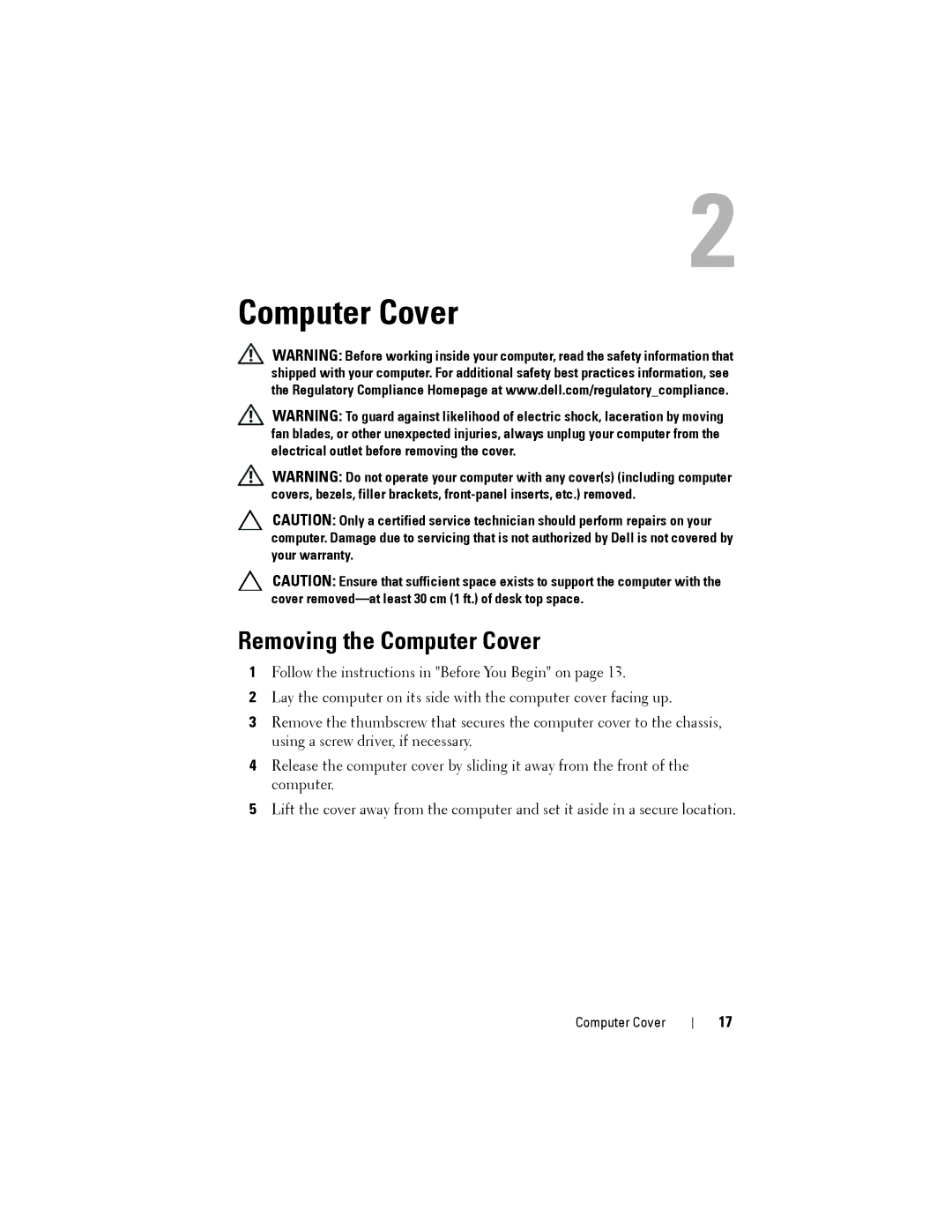 Dell D03M001, X8300-6059 service manual Removing the Computer Cover 