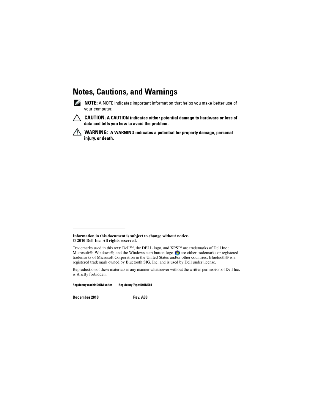 Dell D03M001, X8300-6059 service manual December Rev. A00 