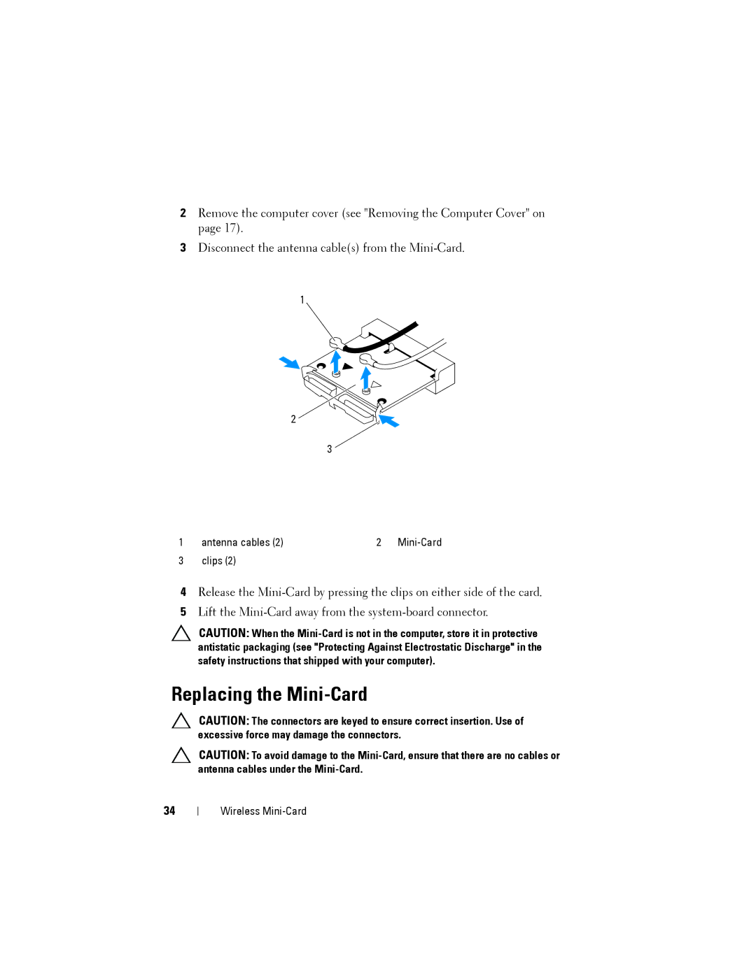 Dell X8300-6059, D03M001 service manual Replacing the Mini-Card 