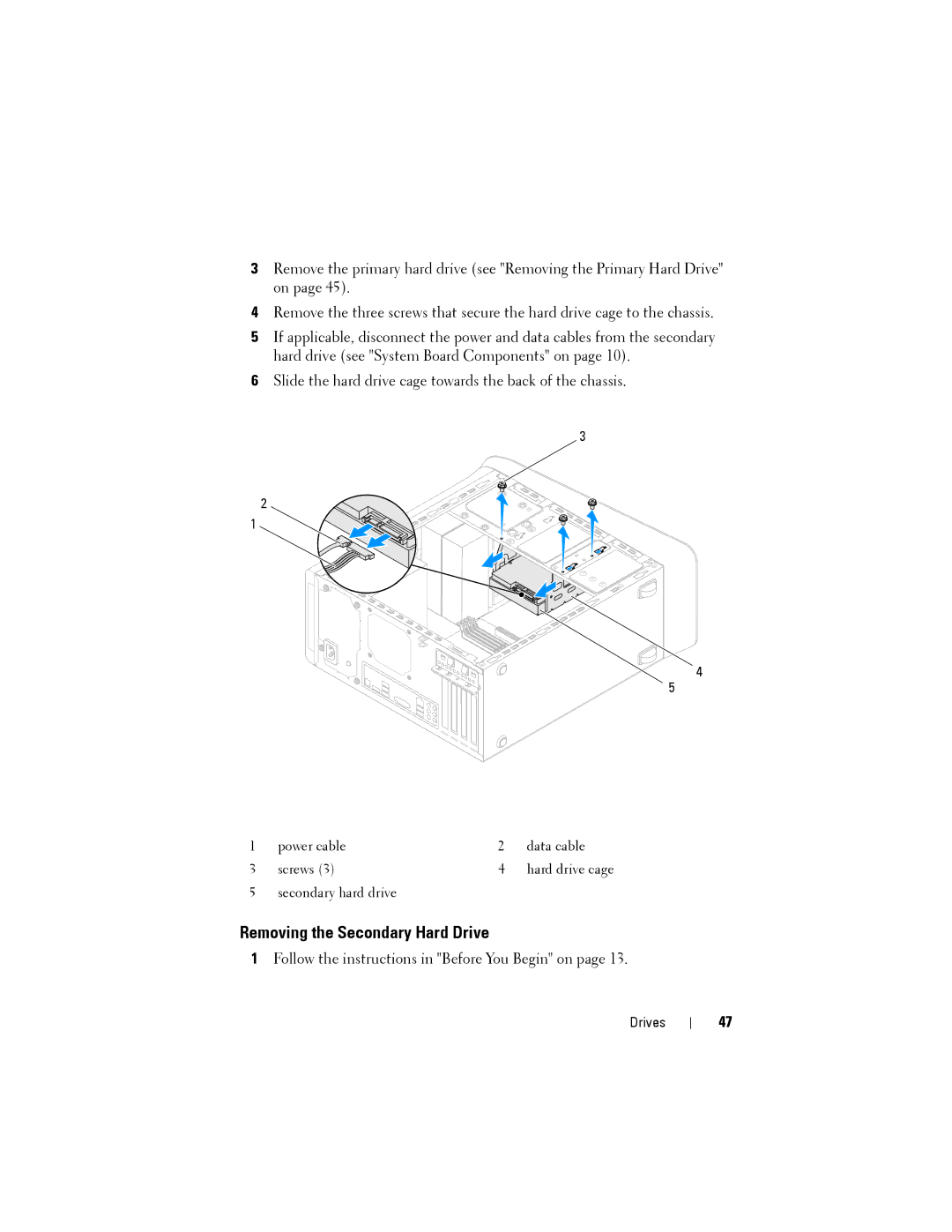 Dell D03M001, X8300-6059 service manual Removing the Secondary Hard Drive 