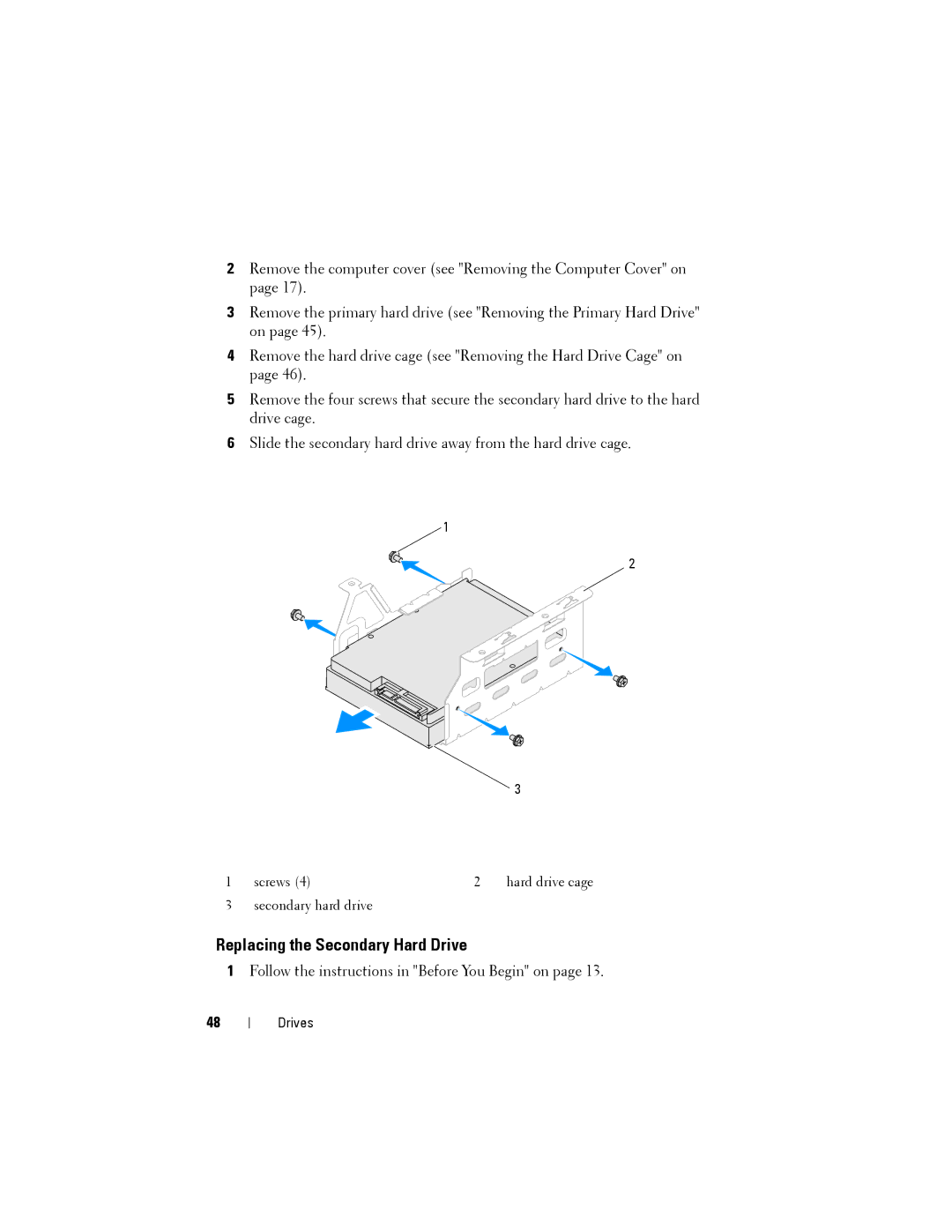 Dell D03M001, X8300-6059 service manual Replacing the Secondary Hard Drive 