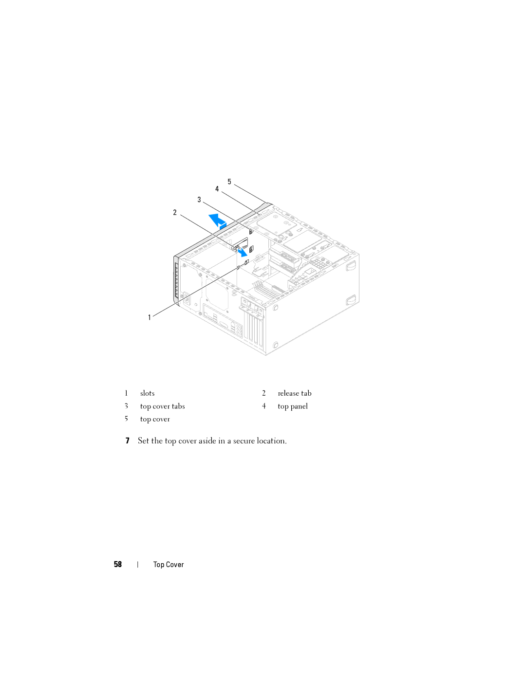 Dell X8300-6059, D03M001 service manual Set the top cover aside in a secure location 