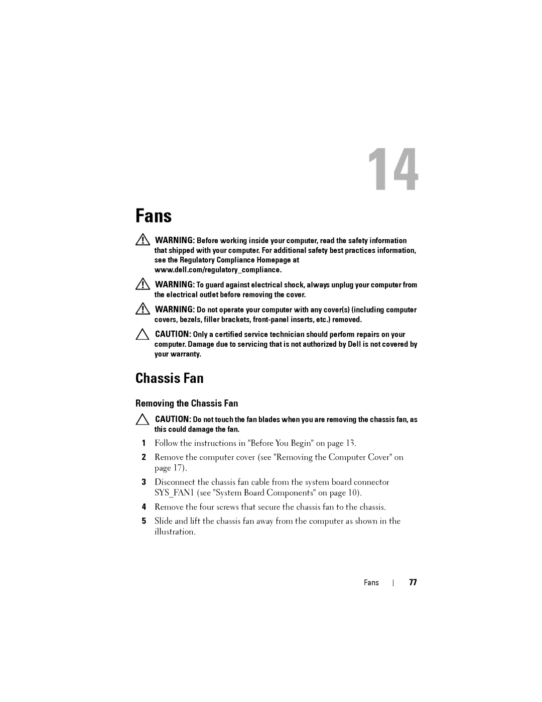 Dell D03M001, X8300-6059 service manual Fans, Removing the Chassis Fan 