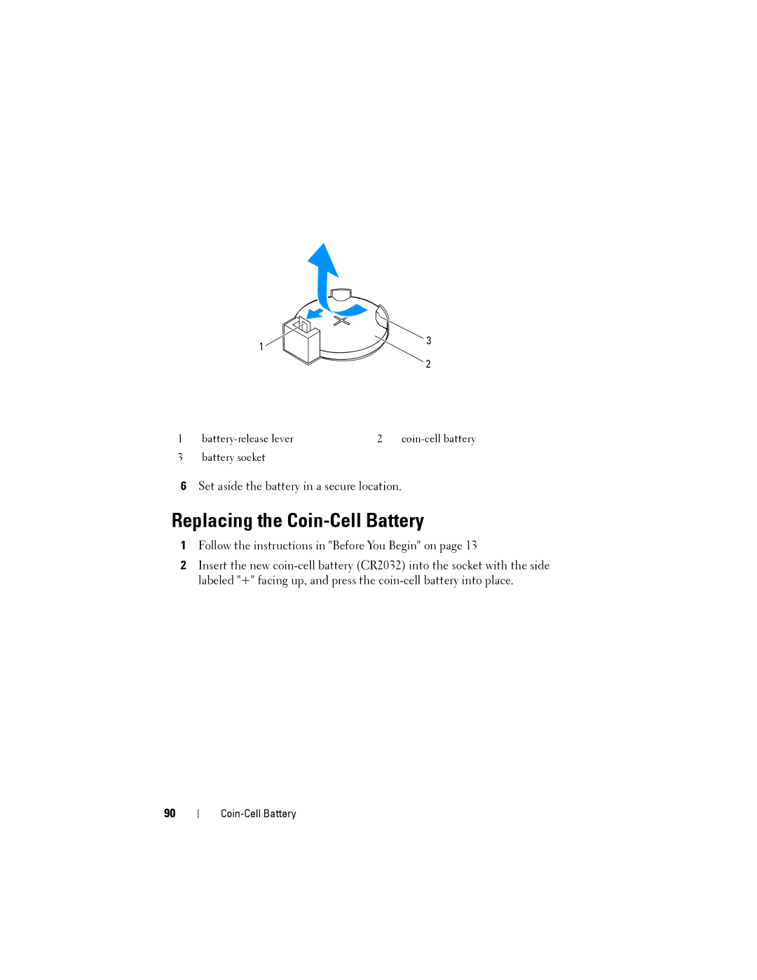 Dell D03M001, X8300-6059 service manual Replacing the Coin-Cell Battery 