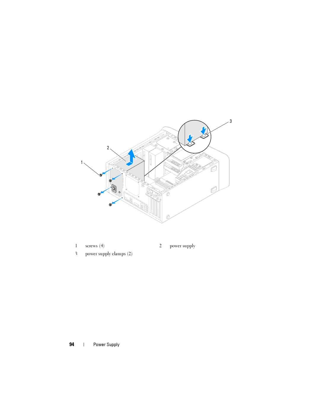 Dell X8300-6059, D03M001 service manual Power supply clamps 