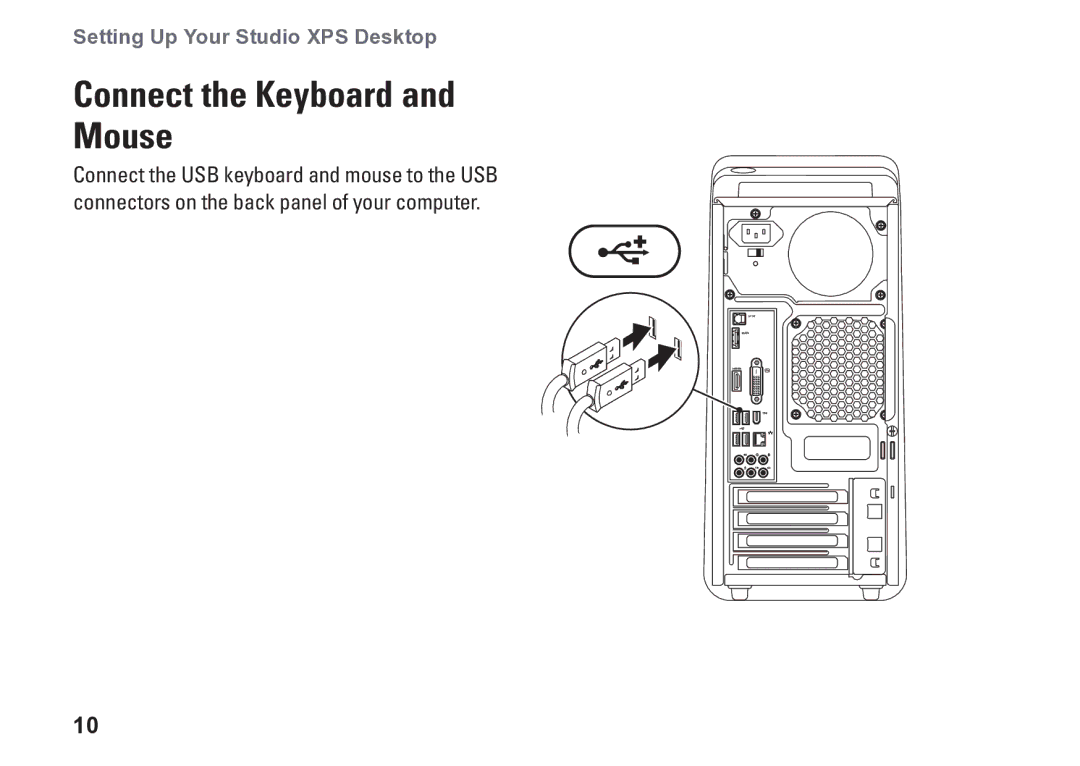 Dell D03M001 setup guide Connect the Keyboard Mouse 