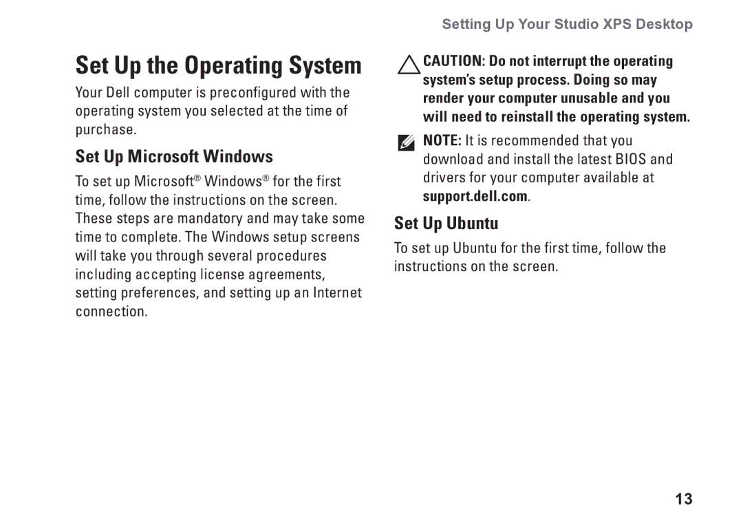 Dell D03M001 setup guide Set Up Microsoft Windows, Set Up Ubuntu 